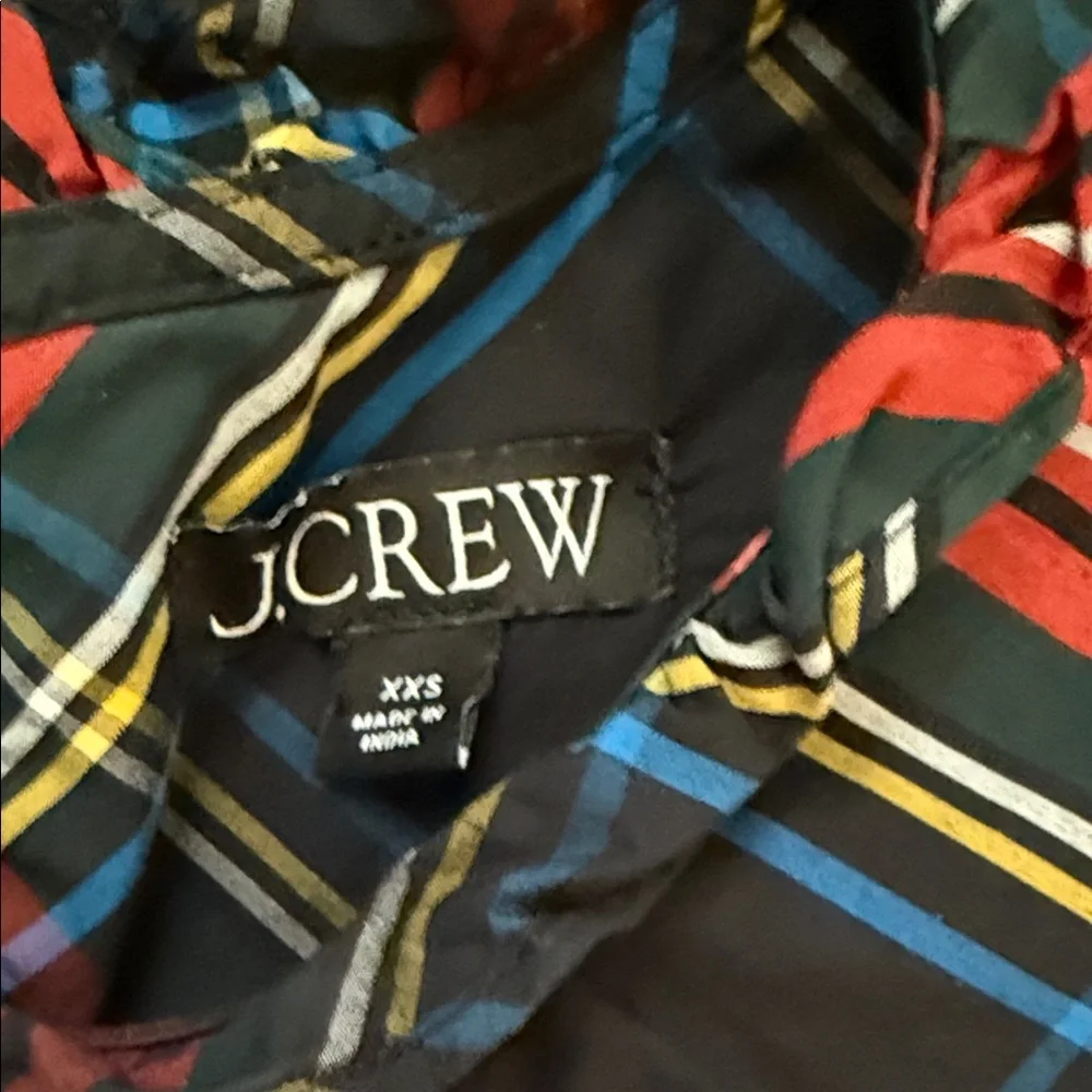 J.Crew Plaid Tartan Puff Sleeve Blouse Top XXS Cotton Holiday Preppy